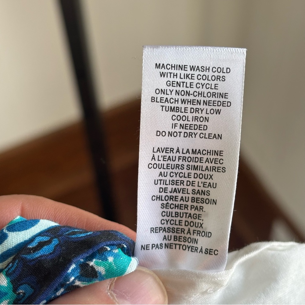 Lucky Brand Tiered Cotton Maxi Dress Blue Teal Spanish Tile Floral Womens XS NWT - Picture 10 of 10